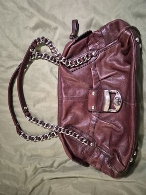 b. makowsky Wine Leather Chain-Handle Shoulder Bag